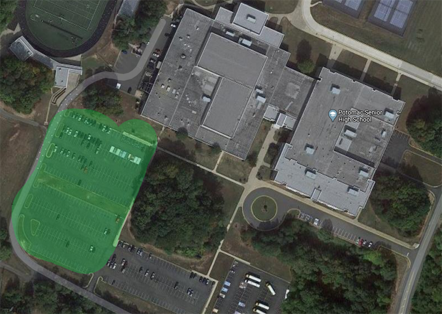 Image of parking lot. Highlighted area shows wear to park in order access Wi-Fi